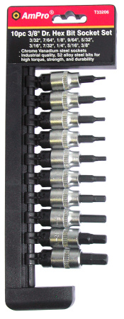 AMPRO KUUSIOKOLOHYLSYSARJA 3/8" 10-OSAINEN | TUUMAMITAT 3/32" - 3/8" |
