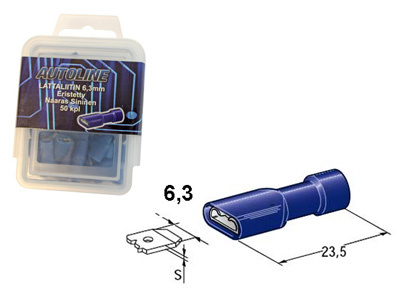 AUTOLINE LATTAPISTOKE NAARAS SININEN 6,3MM 50 KPL, ERISTETTY