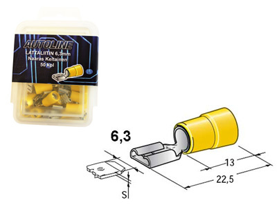 AUTOLINE LATTAPISTOKE NAARAS KELTAINEN 6,3MM 50 KPL, ERISTÄMÄTÖN