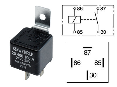 WAHRLE RELE 24V 20A 4-NAPAINEN, PITIMELLÄ