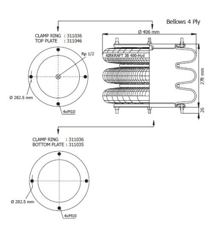 AIRTECH NOSTOPALJE 16X3 KESKIREIKÄ 1/2" 4-PULTTINEN Ø 406MM