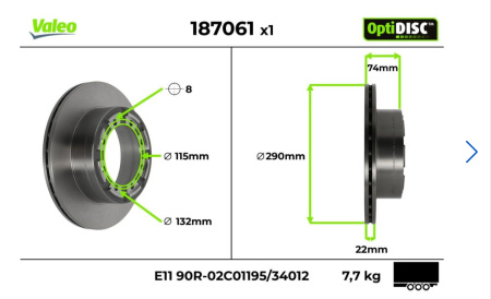 VALEO JARRULEVYSARJA TAKA RVI MASCOT 290MM/8-PULTIINEN, 2 LEVYÄ