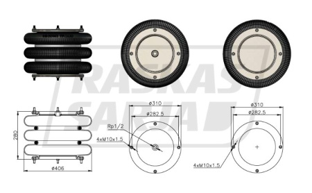 AIREXPERT NOSTOPALJE 16X3 KESKIREIKÄ 1/2" 4-PULTTINEN Ø 406MM