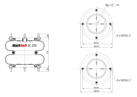 BLACKTECH NOSTOPALJE 10X2 KESKIREIKÄ 1/2" 4-PULTTINEN
