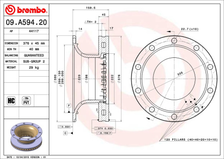 BREMBO JARRULEVY BPW | Ø370 / 19,5" | 10-PULT. | TSB PLUS3 S,Z,B