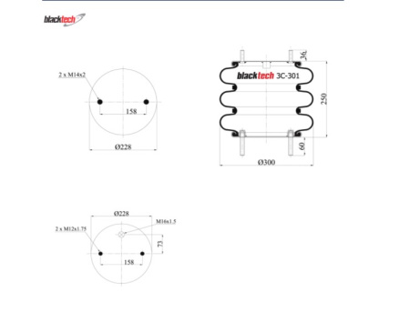 BLACKTECH NOSTOPALJE 12X3 2-PULTT. | M16X1,5 SIVULÄHTÖ